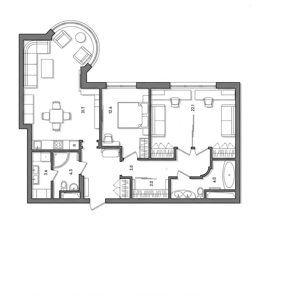 Планировка: 4-комнатная квартира 102 м², корпус 4